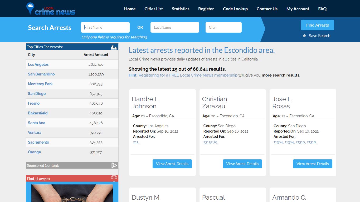Escondido California Arrest Records | Local Crime News
